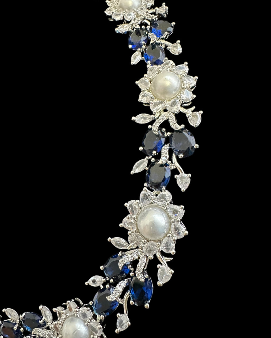 DNS137B silver plated necklace set - BLUE / SAPPHIRE  ( READY TO SHIP )