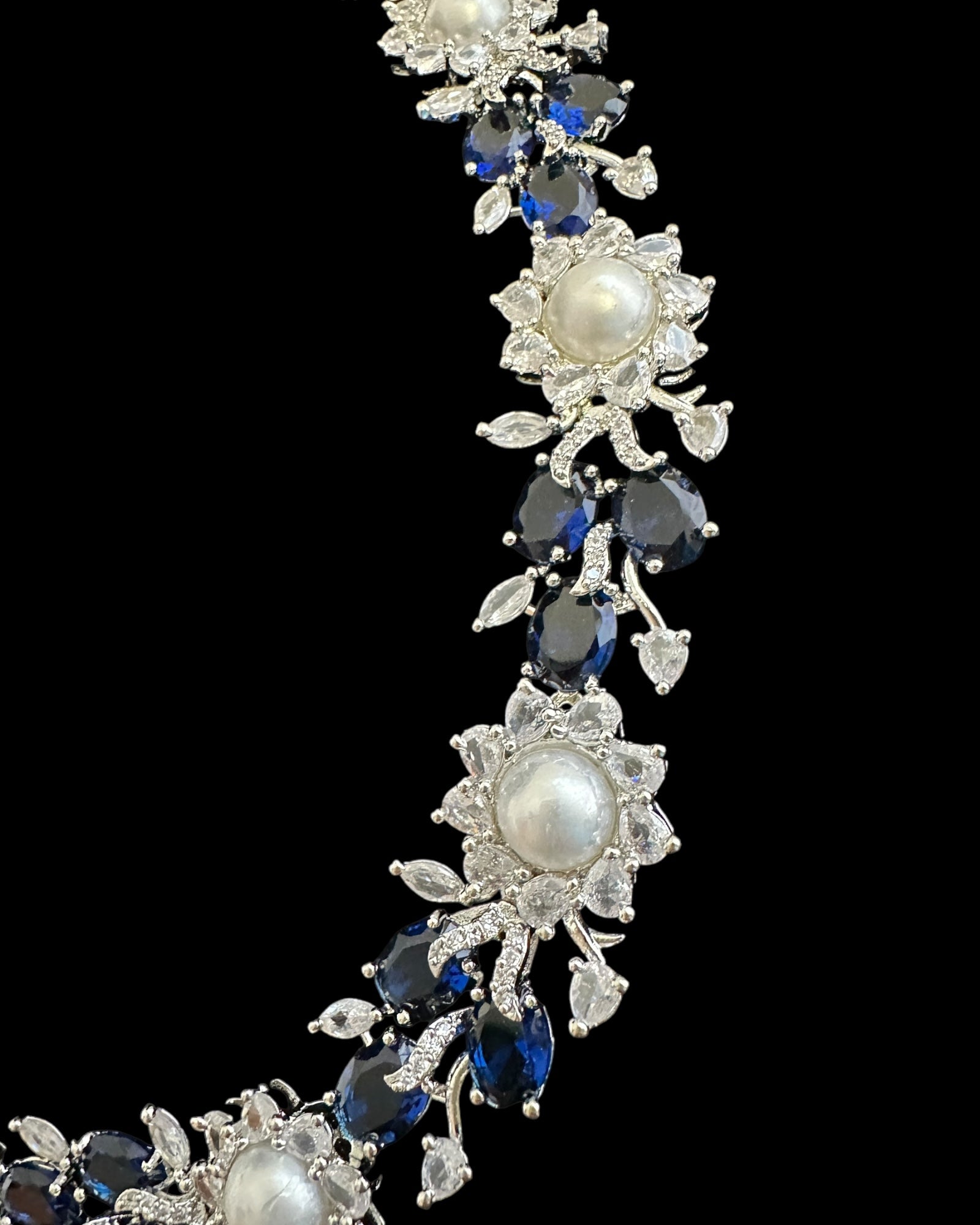 DNS137B silver plated necklace set - BLUE / SAPPHIRE  ( READY TO SHIP )