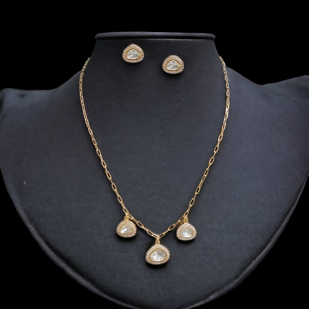 PS476 Polki gold plated pendant set ( READY TO SHIP )