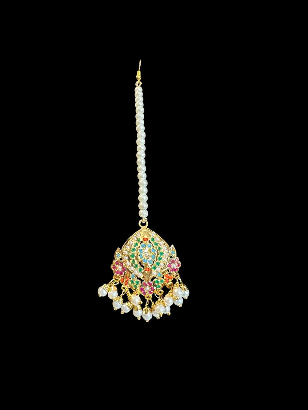 SAT112 Anya jadau 3 layered necklace / satlada in Navratan ( READY TO SHIP )