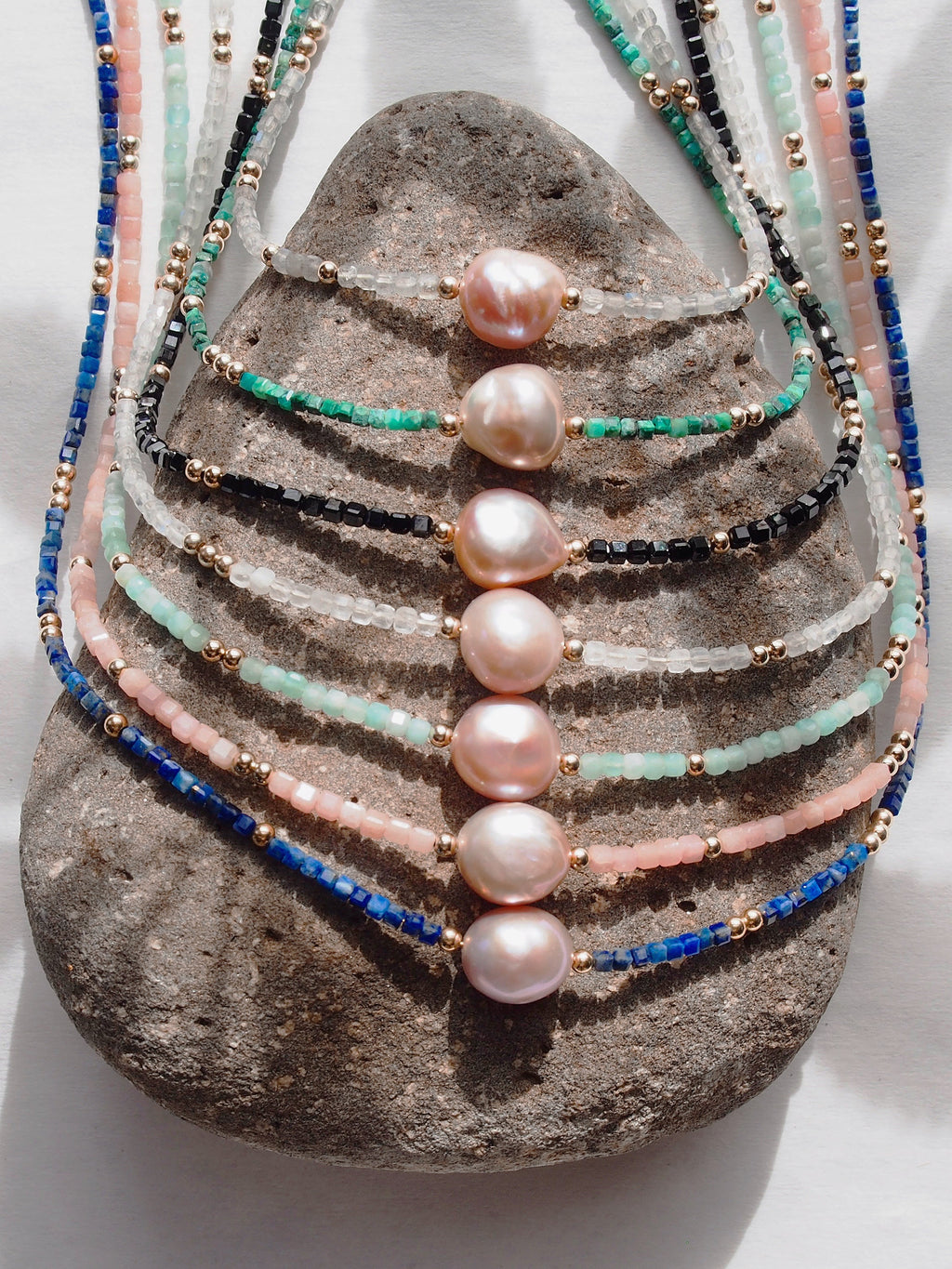 Pink Pearl and Gemstone Necklace - Gold Akala