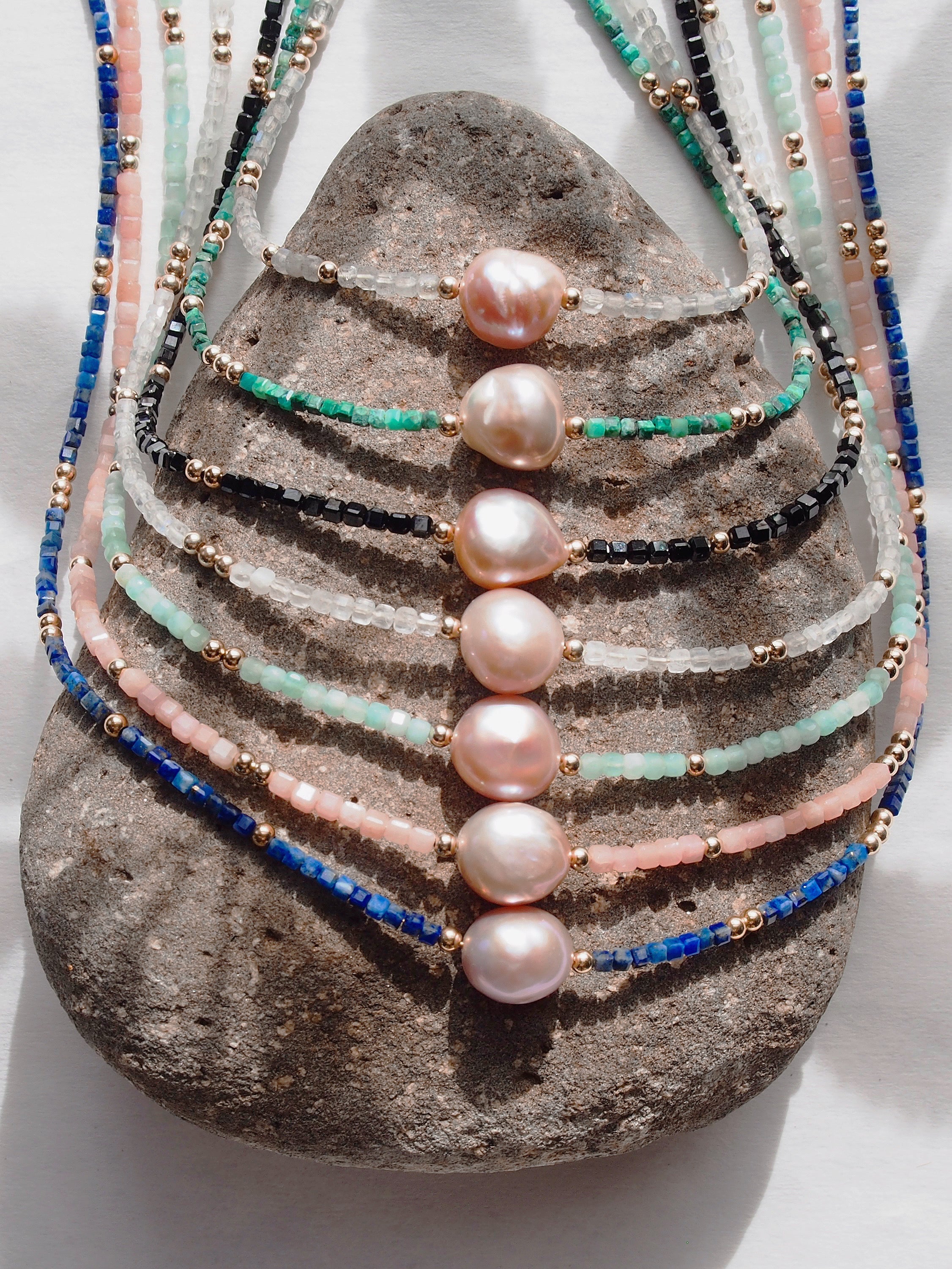 Pink Pearl and Gemstone Necklace - Gold Akala