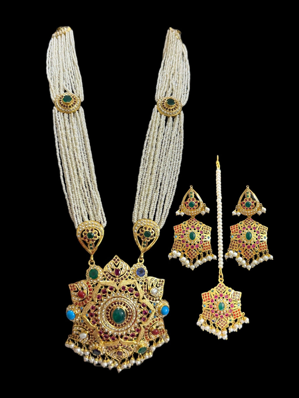 Gold plated silver Rani haar in Navratan ( READY TO SHIP)
