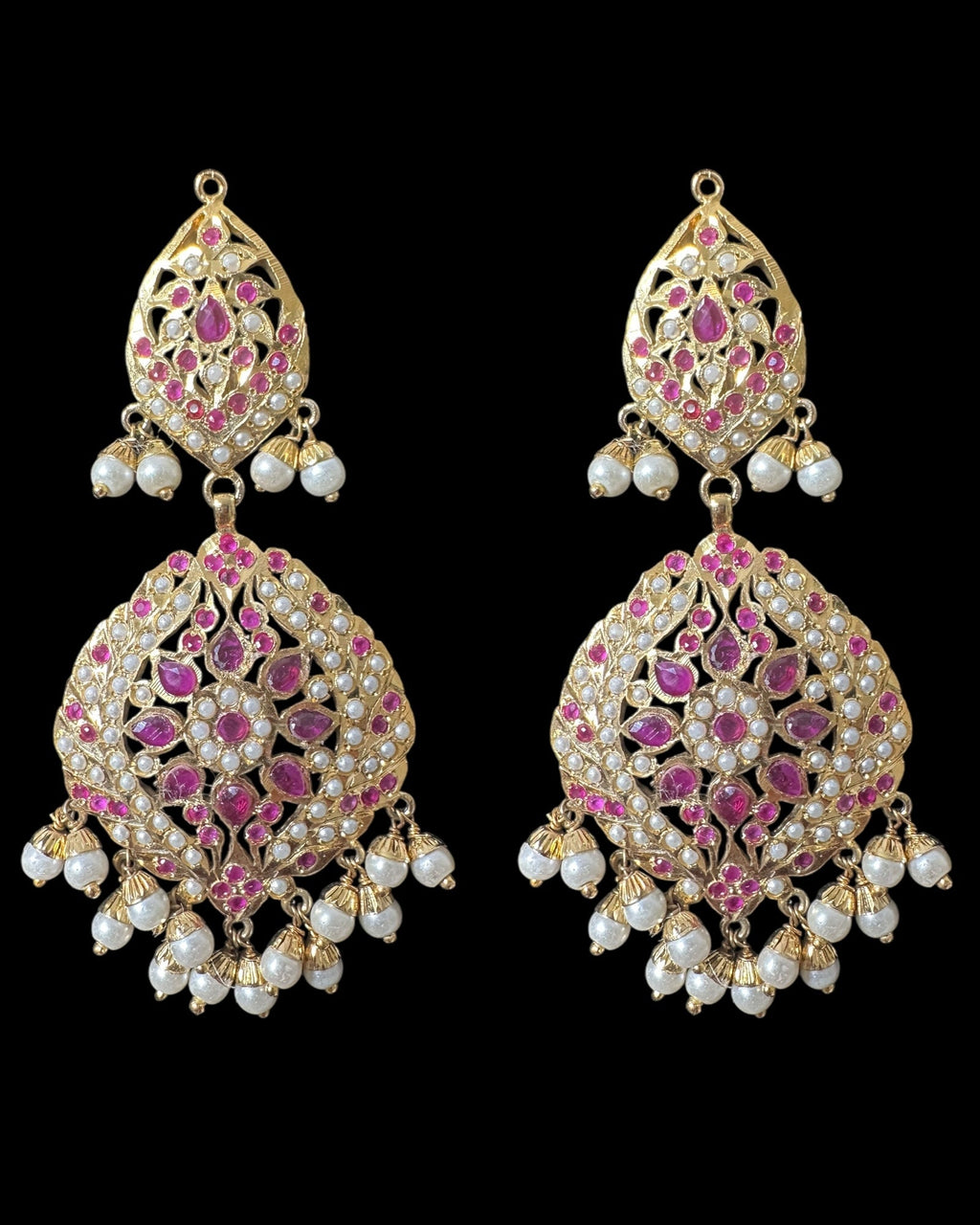 DER792 Megha jadau earrings in ruby pearl ( READY TO SHIP )