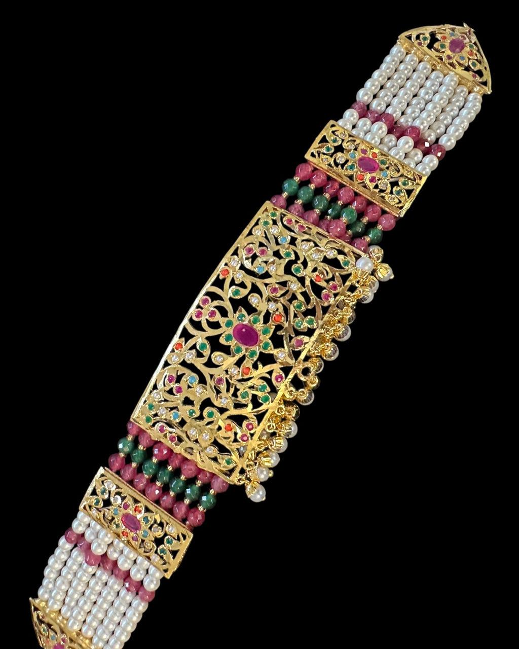 C571  Gold plated jadau choker in navratan ( READY TO SHIP )