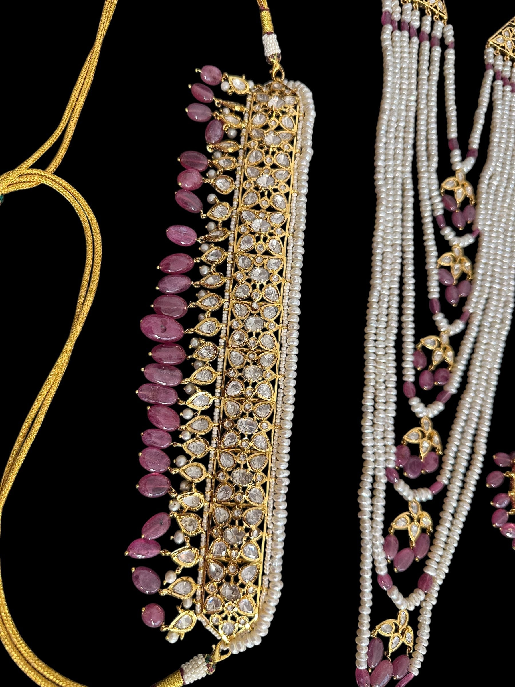 BR310 Bridal jadavi lacha , satlada  in moissanite and emeralds ( SHIPS IN 5 WEEKS )