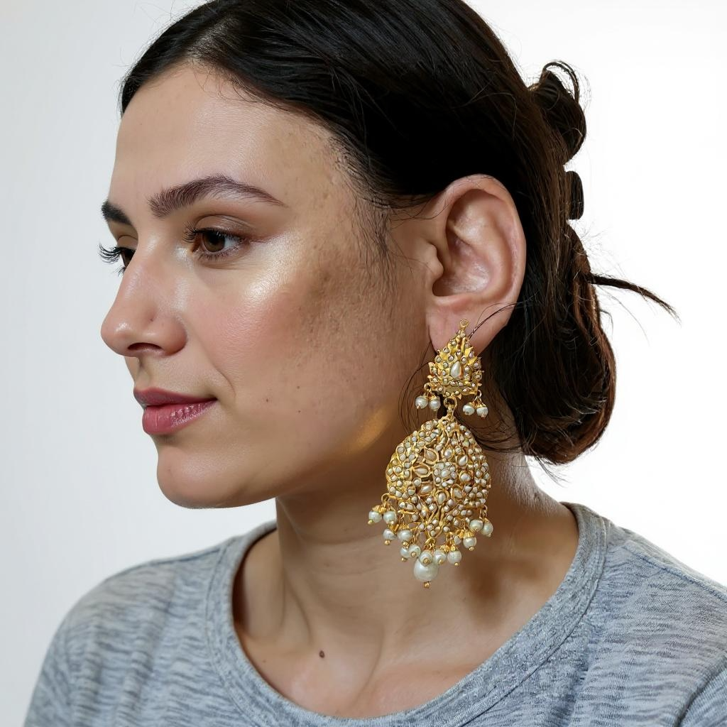 DJET500 Megha jadau earrings tika set  in pearl ( READY TO SHIP )