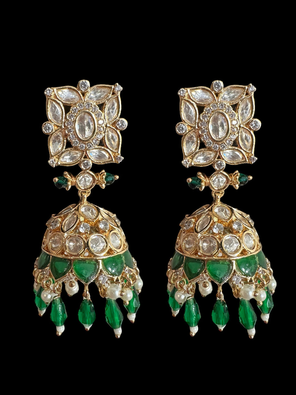 Kaheesha Polki jhumka and tika set in green ( READY TO SHIP )