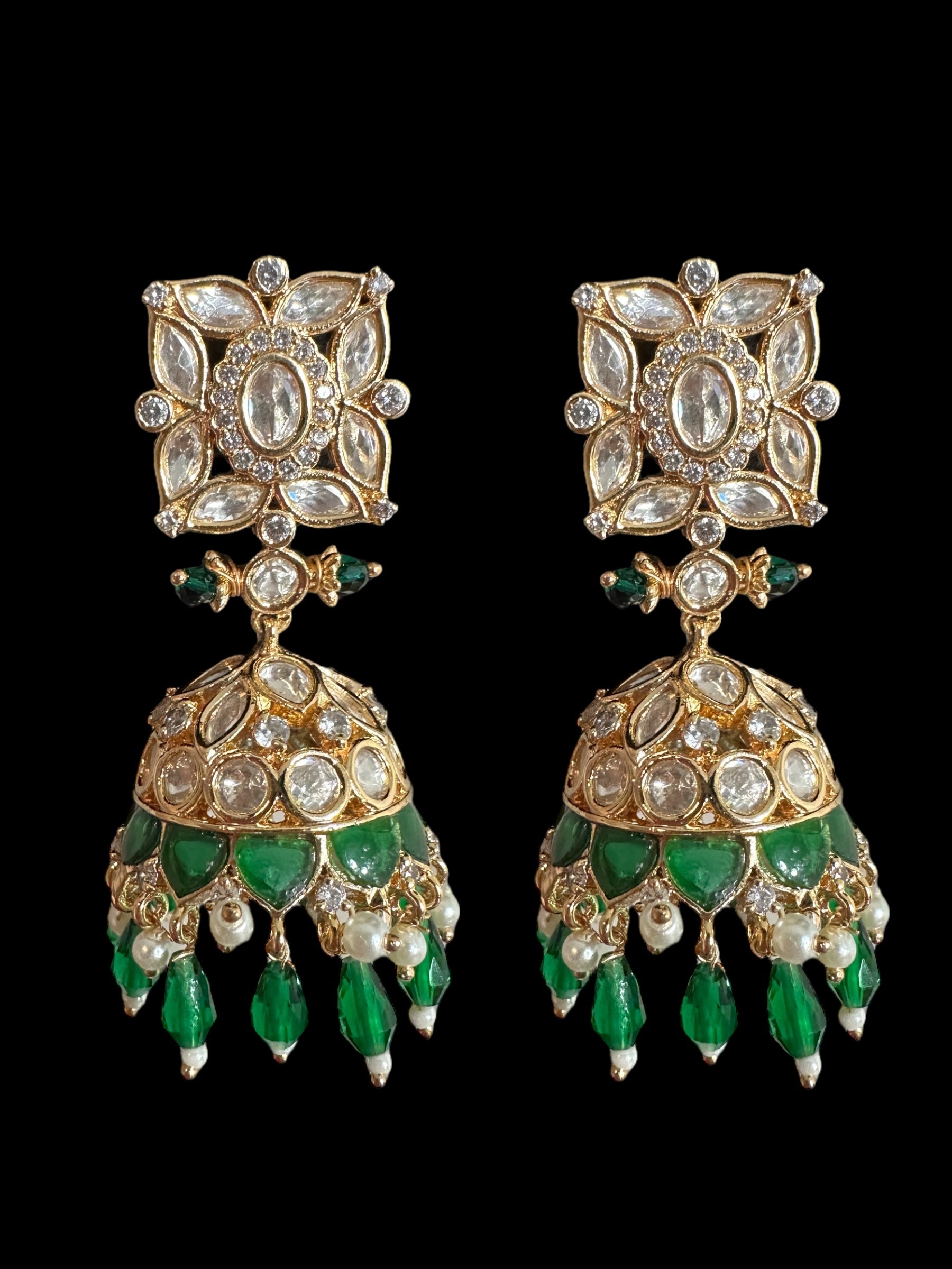 Kaheesha Polki jhumka and tika set in green ( READY TO SHIP )