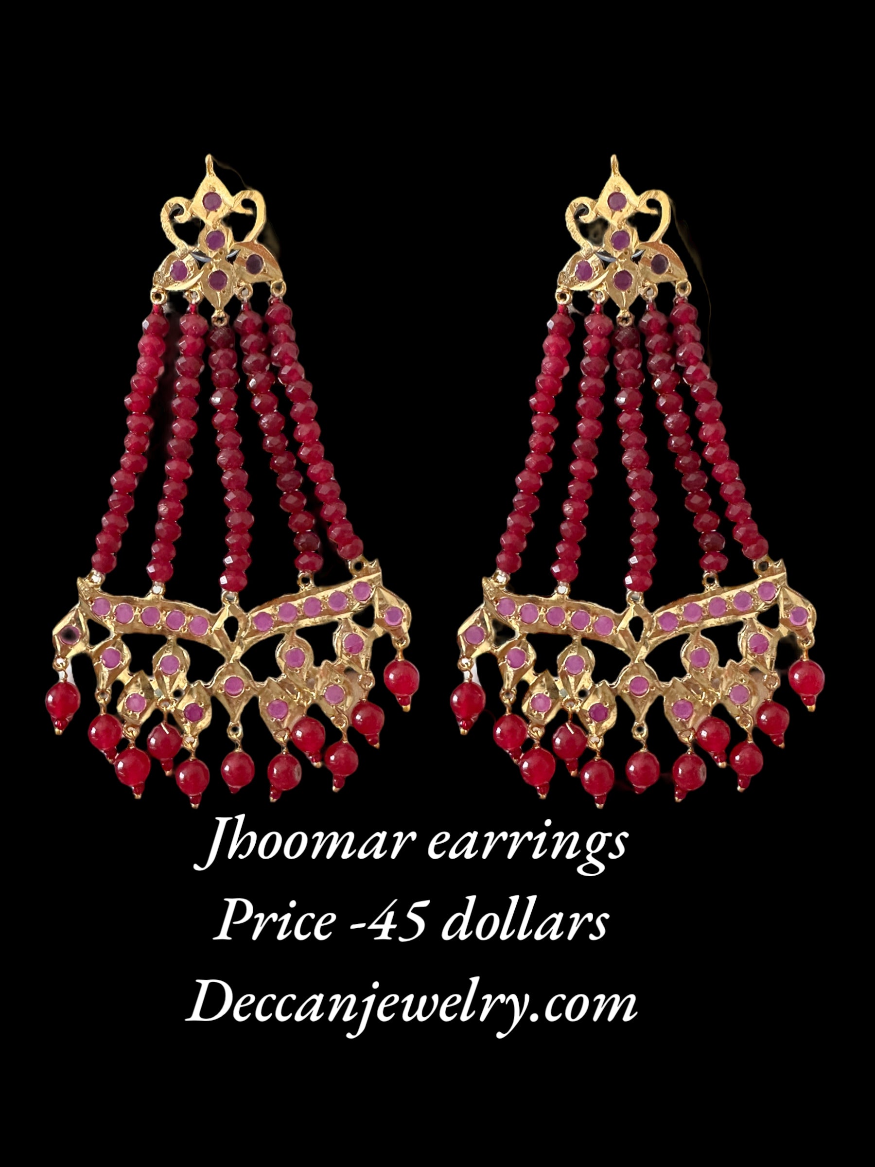 DER590 Amrita jhoomar earrings in ruby beads  ( SHIPS IN 2 WEEKS )