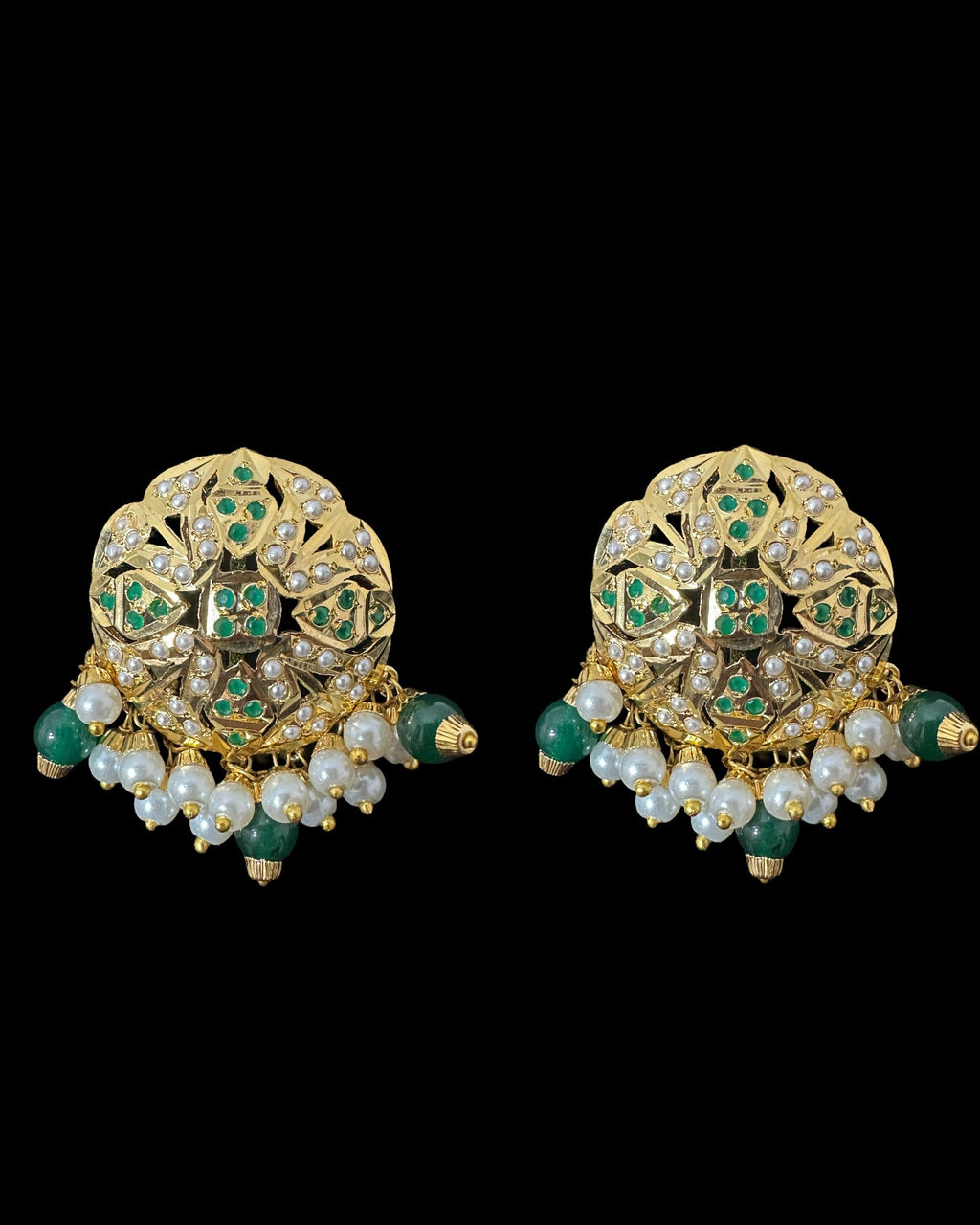 DNS194  Alea punjabi Jadau necklace  set - Emerald / Green   (READY TO SHIP)