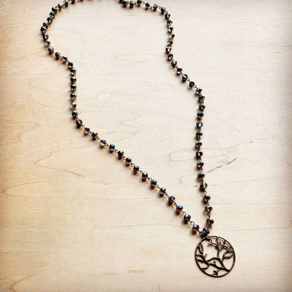 **Indigo Faceted Beaded Necklace w/ Tree of Life 257k