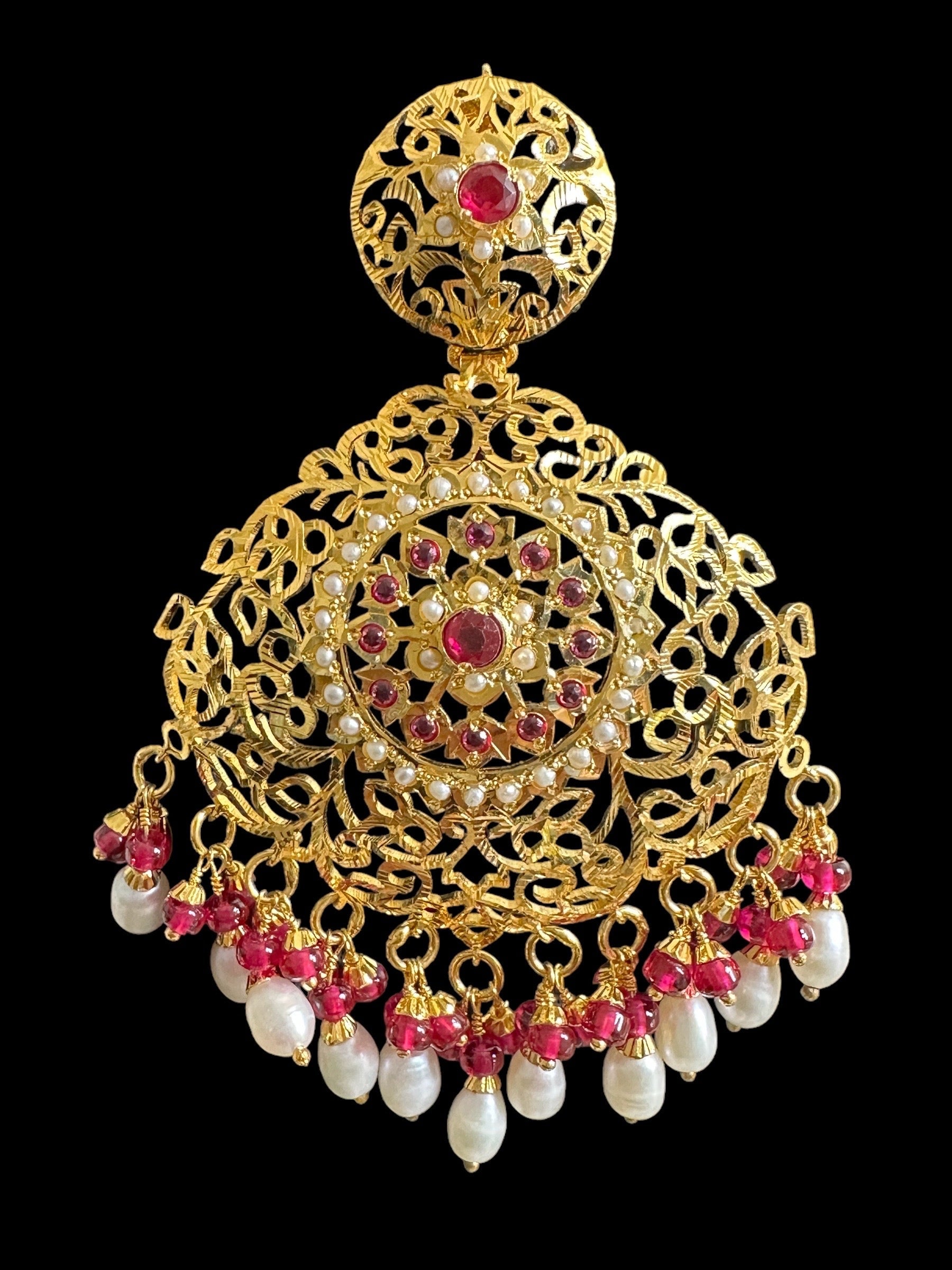 Ruby pearl gold plated silver earrings ( READY TO SHIP )