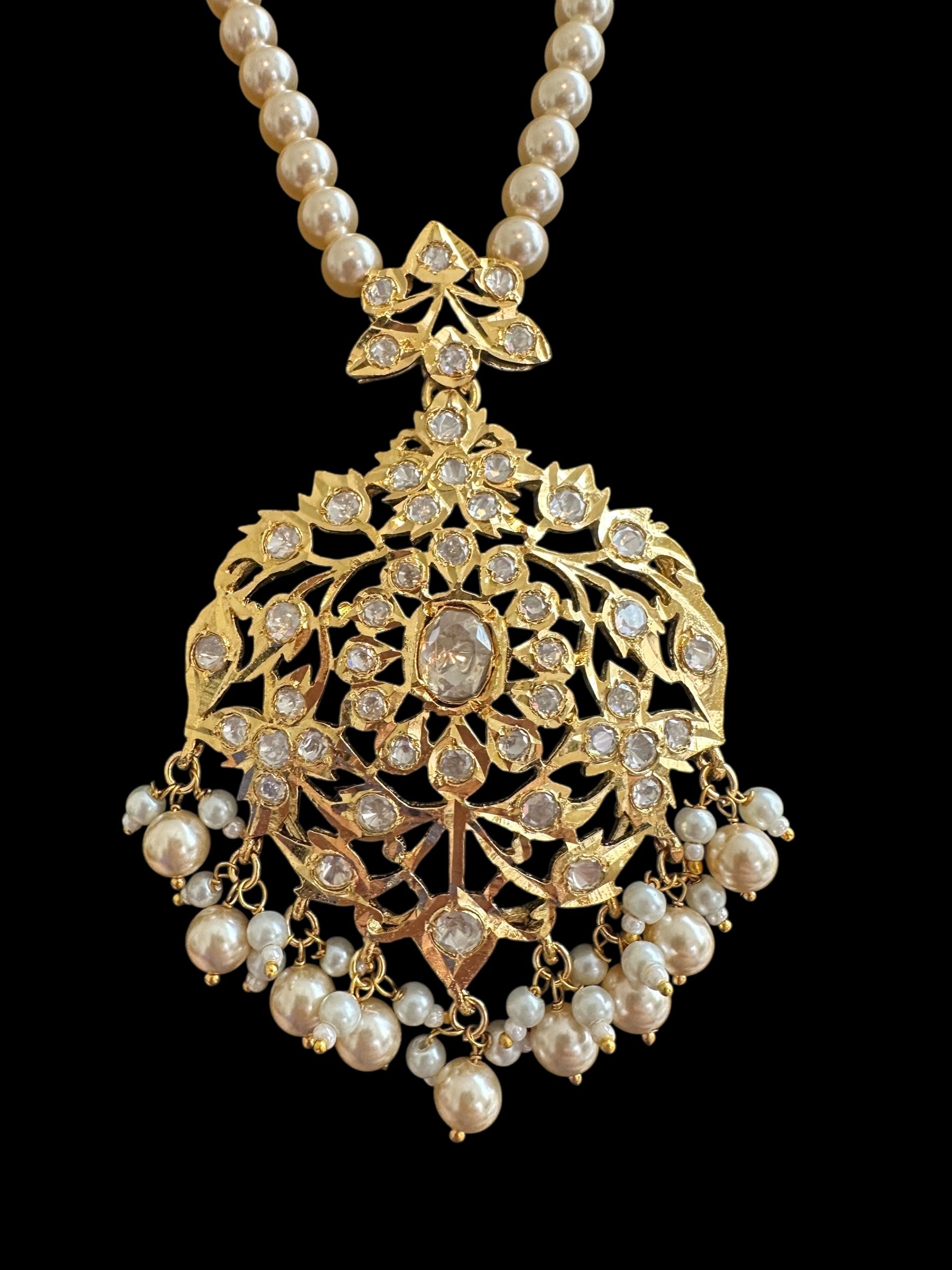 PS562 Moissnaite Polki pendant set with Swarovski pearls (READY TO SHIP)