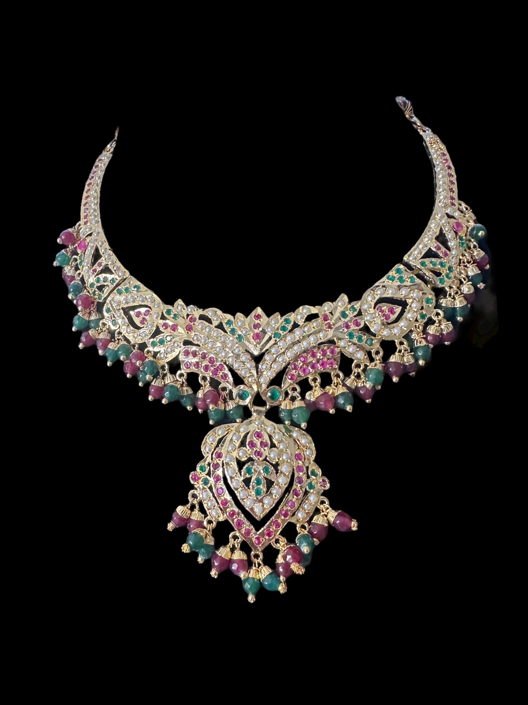 NS329 Taseen necklace set in ruby emerald ( READY TO SHIP )