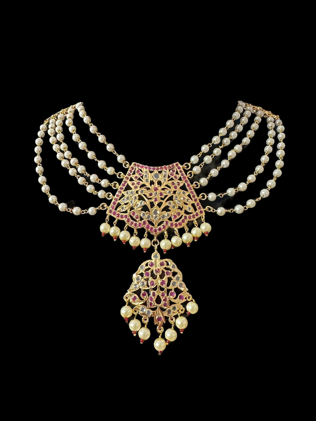 C565 AABHA Chandan haar inspired choker in rubies ( SHIPS IN 3 WEEKS )