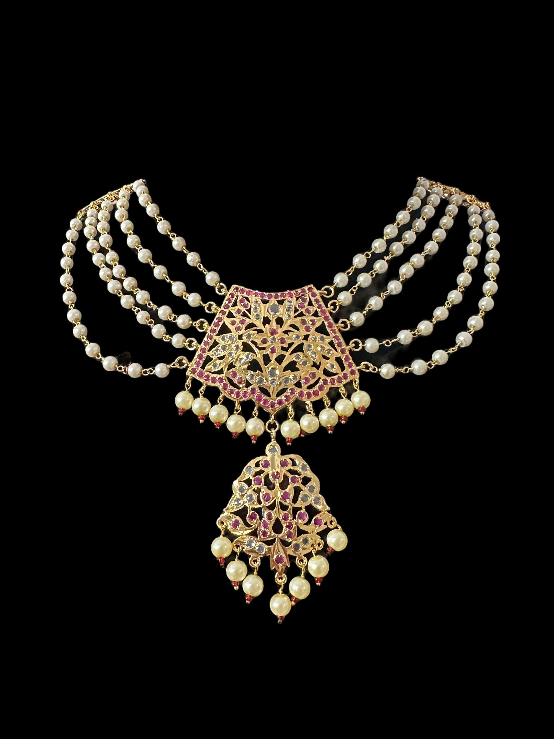 C565 AABHA Chandan haar inspired choker in rubies ( SHIPS IN 3 WEEKS )