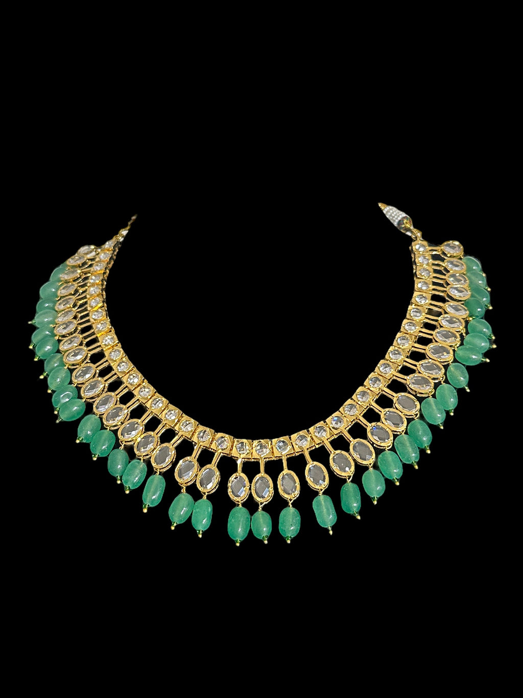 DNS89 gold plated necklace with light green beads ( READY TO SHIP )