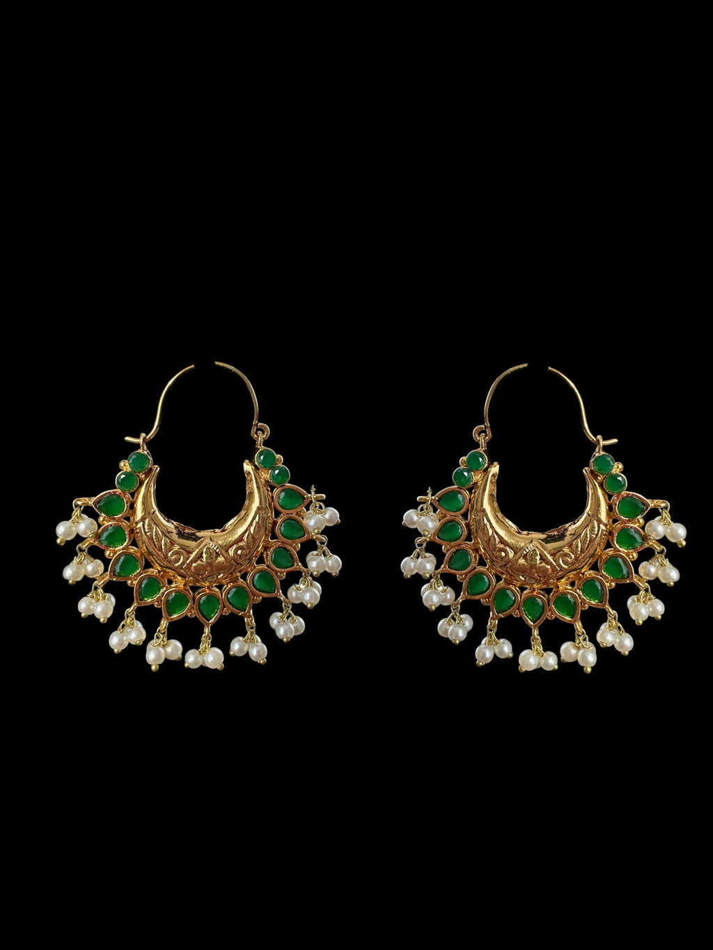 DER741 Chandbali earrings - hoop style - Emerald   ( medium sized ) ( READY TO SHIP )