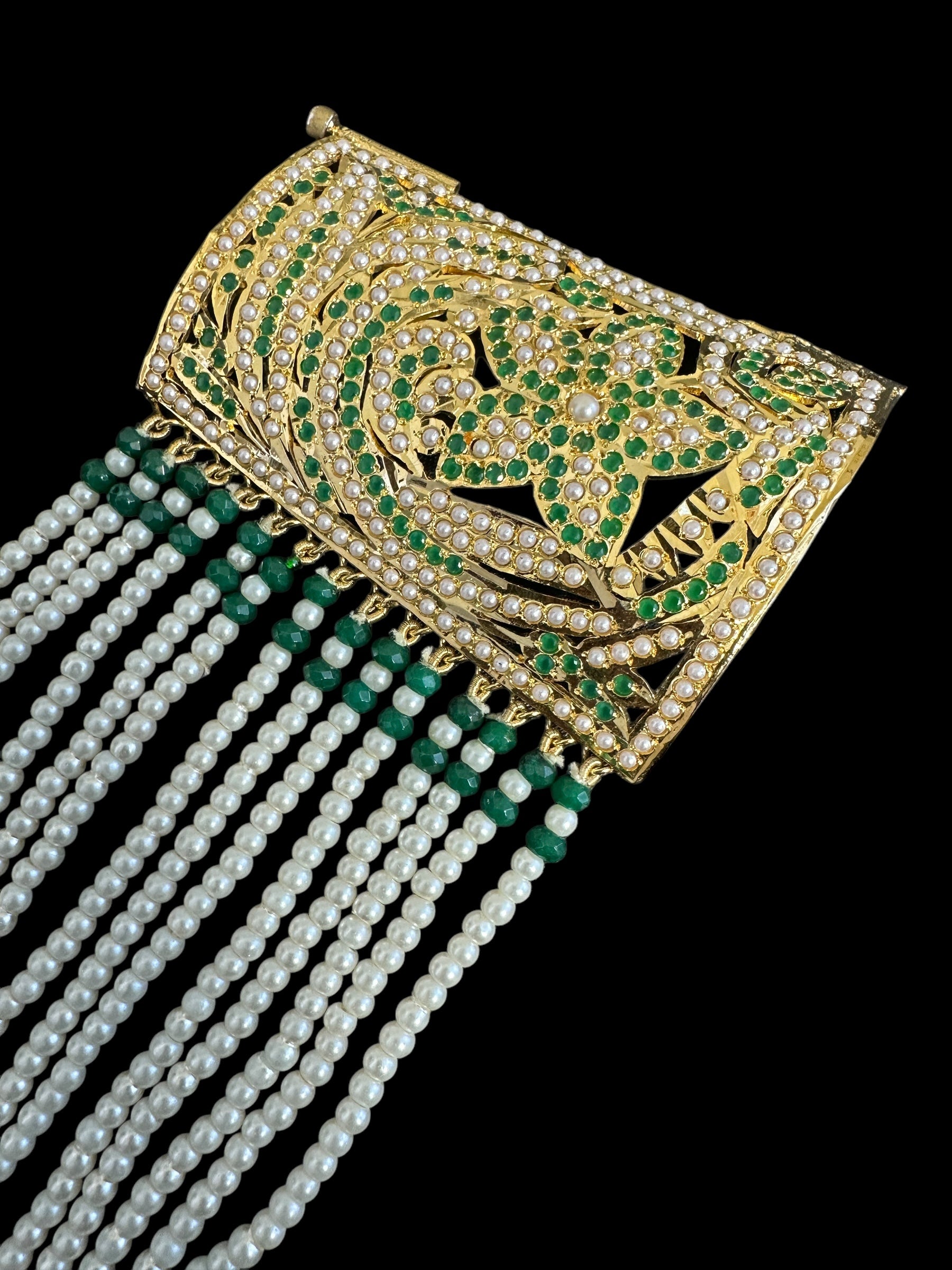 Jadau bahi / bracelet - Emerald  pearl ( READY TO SHIP  )