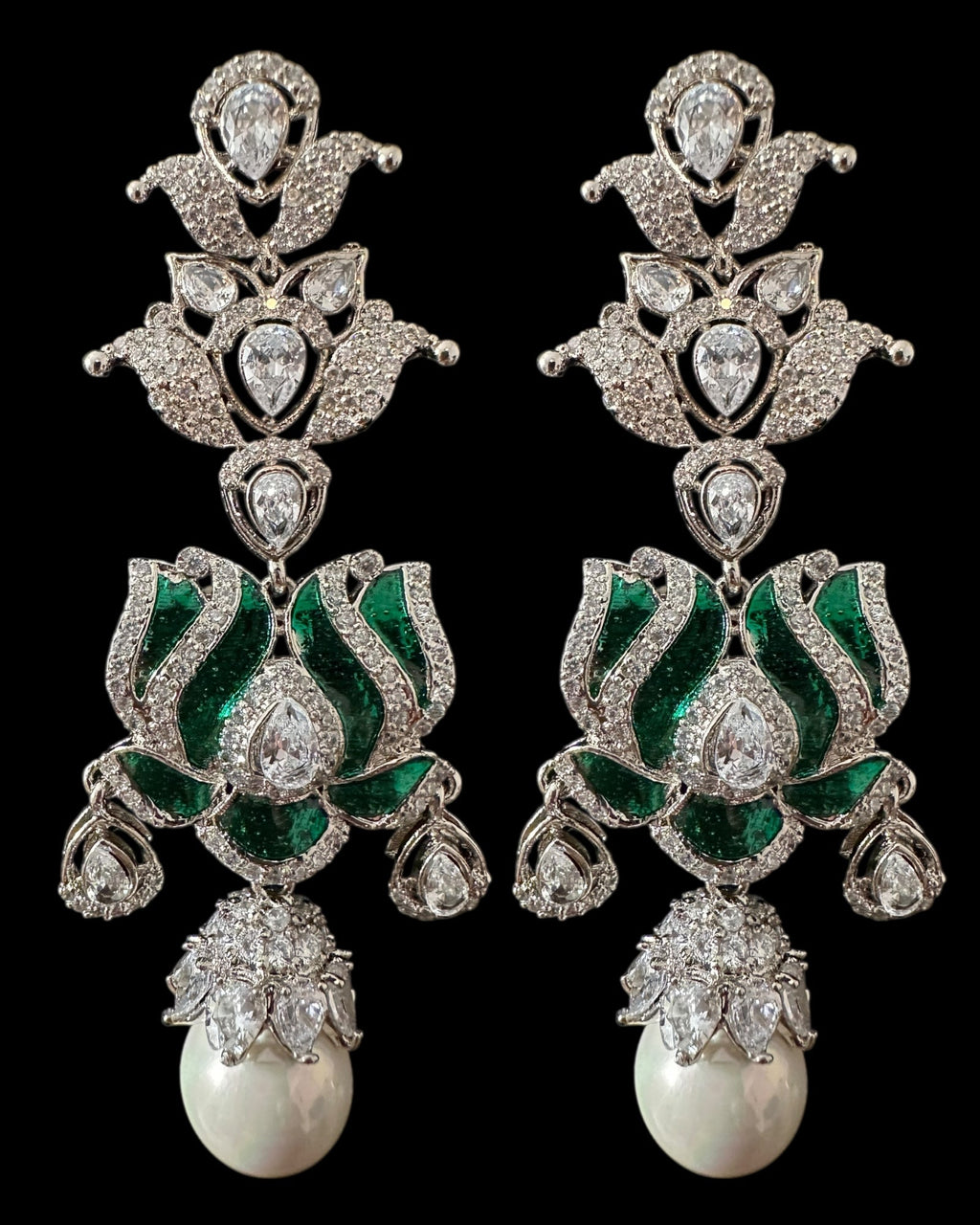 DER811 Lotus Cz earrings -Green  ( READY TO SHIP )