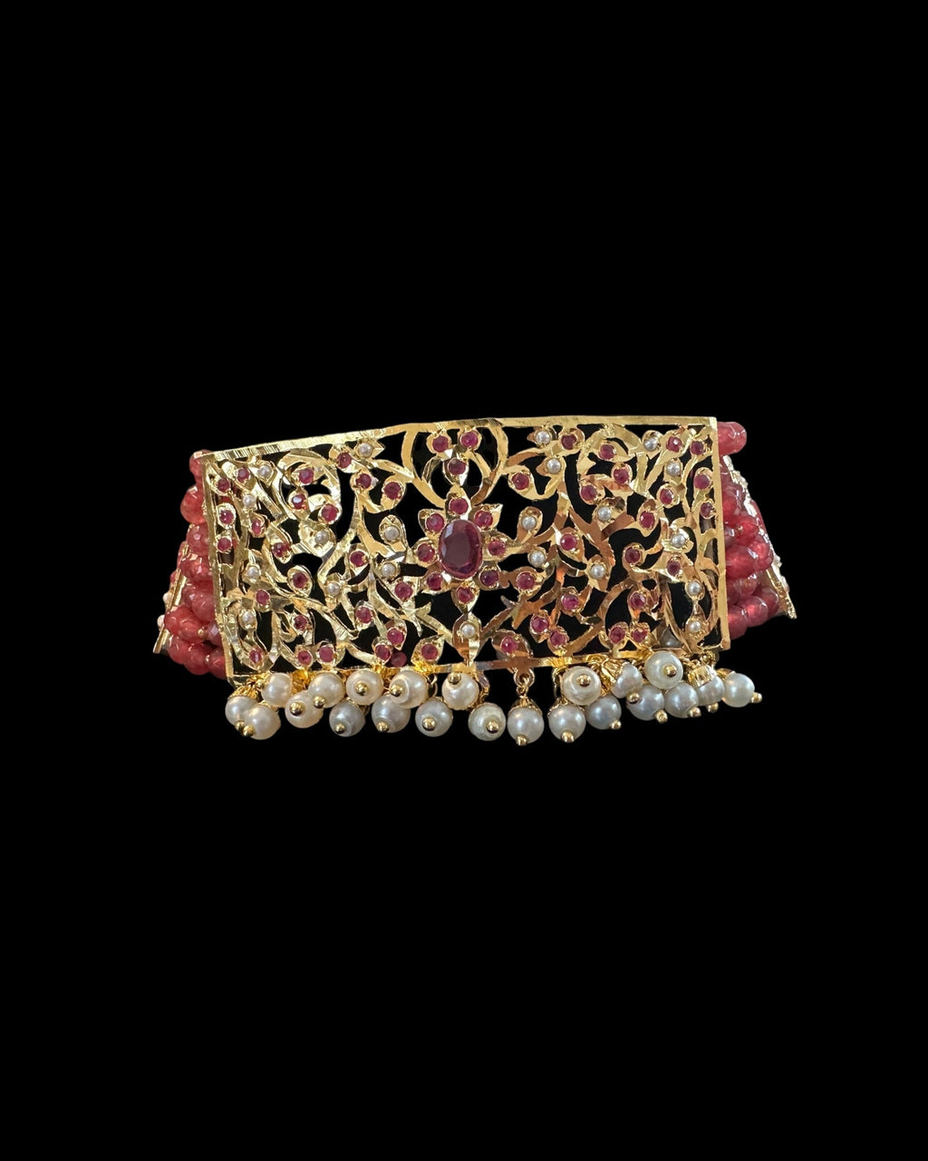 C570 Gold plated jadau choker in Ruby pearls ( READY TO SHIP )