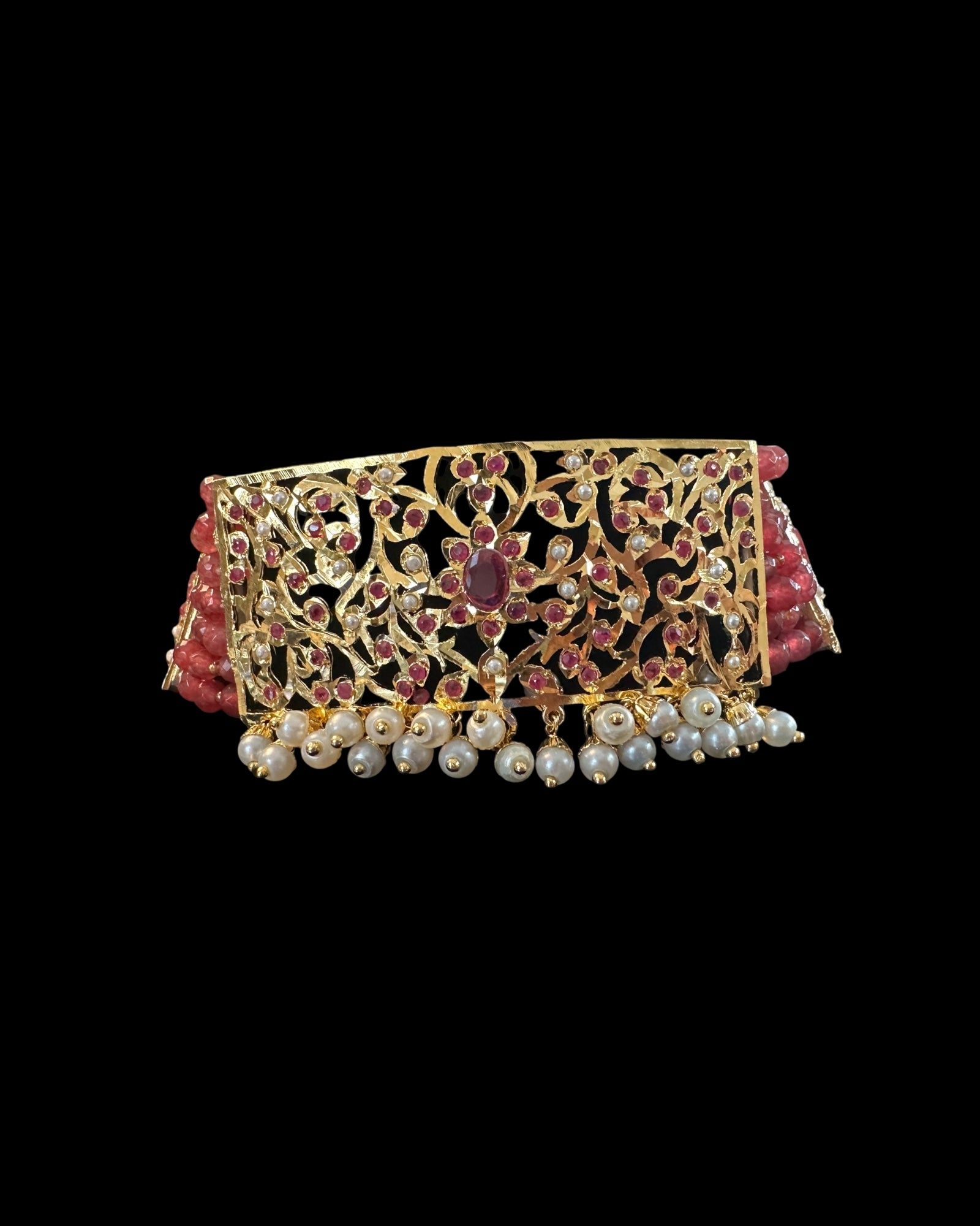 C570 Gold plated jadau choker in Ruby pearls ( READY TO SHIP )