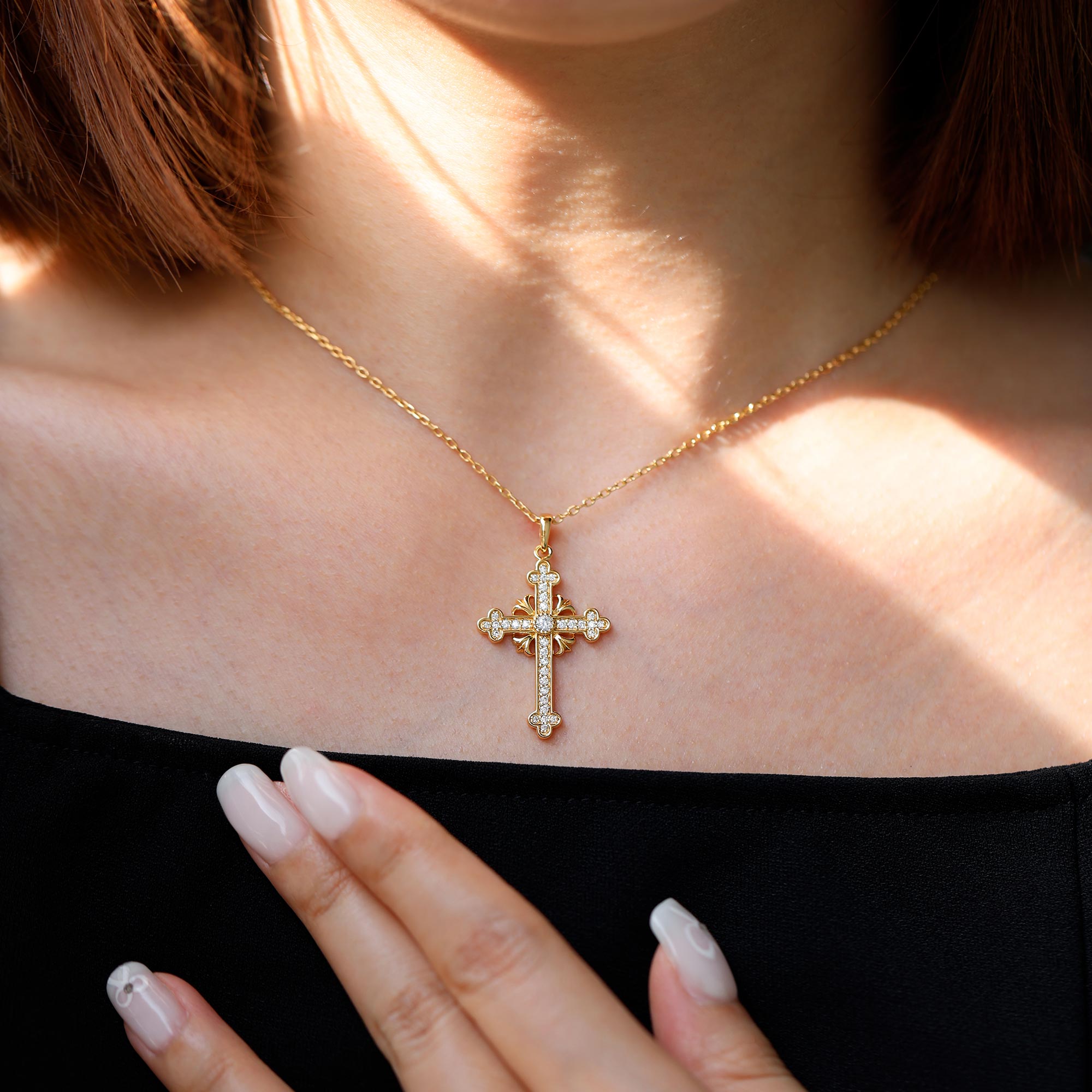 Fleur-de-Lis Radiance Cross Pendant Necklace