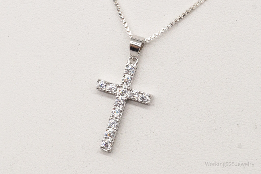 Vintage Cubic Zirconia Cross Sterling Silver Necklace
