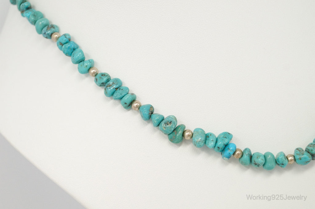 Vintage Native American Unsigned Turquoise Beaded Sterling Silver Necklace