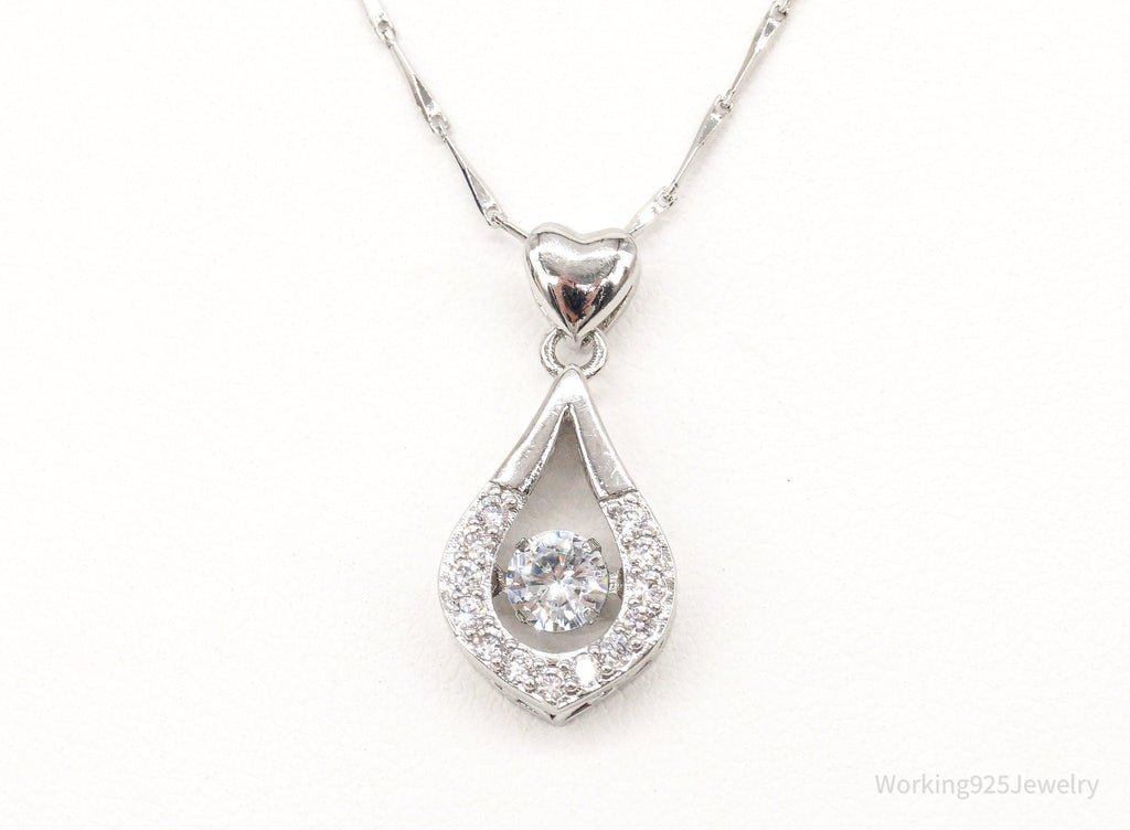 Vintage Cubic Zirconia Art Deco Sterling Silver Necklace