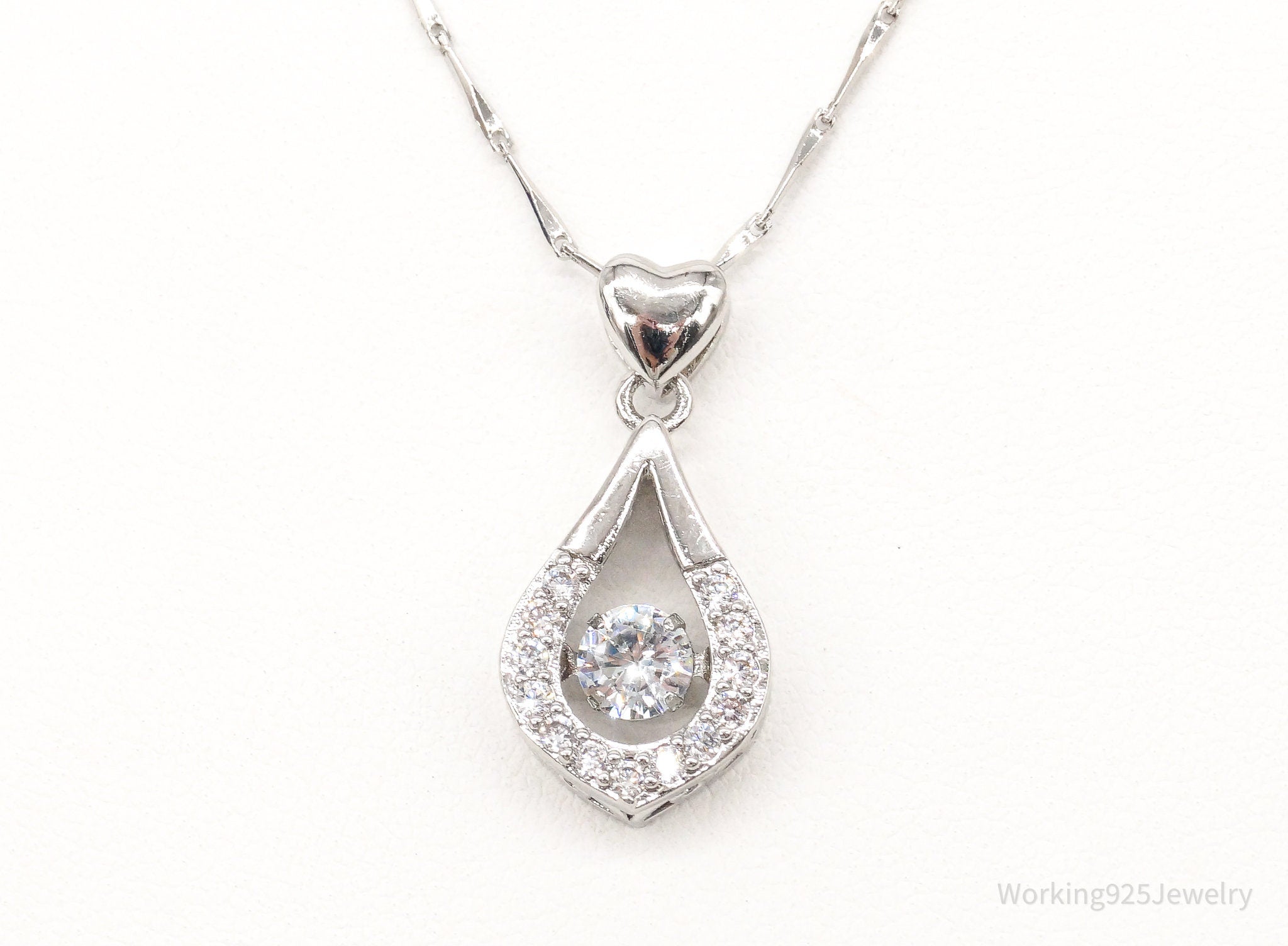 Vintage Cubic Zirconia Art Deco Sterling Silver Necklace