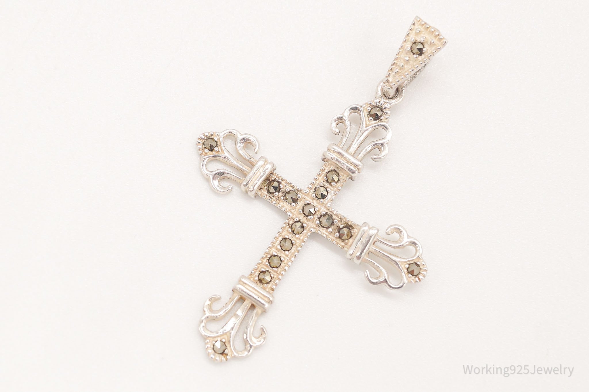 Vintage Marcasite Cross Sterling Silver Necklace Pendant