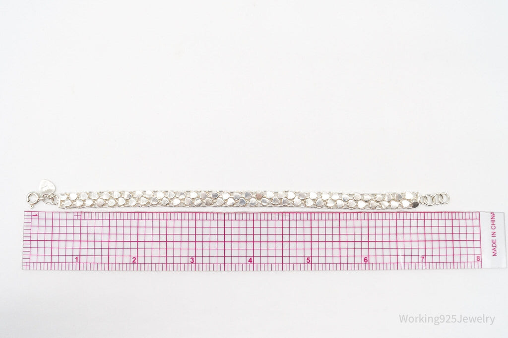 Vintage Hearts Mesh Chain Link Silver Bracelet