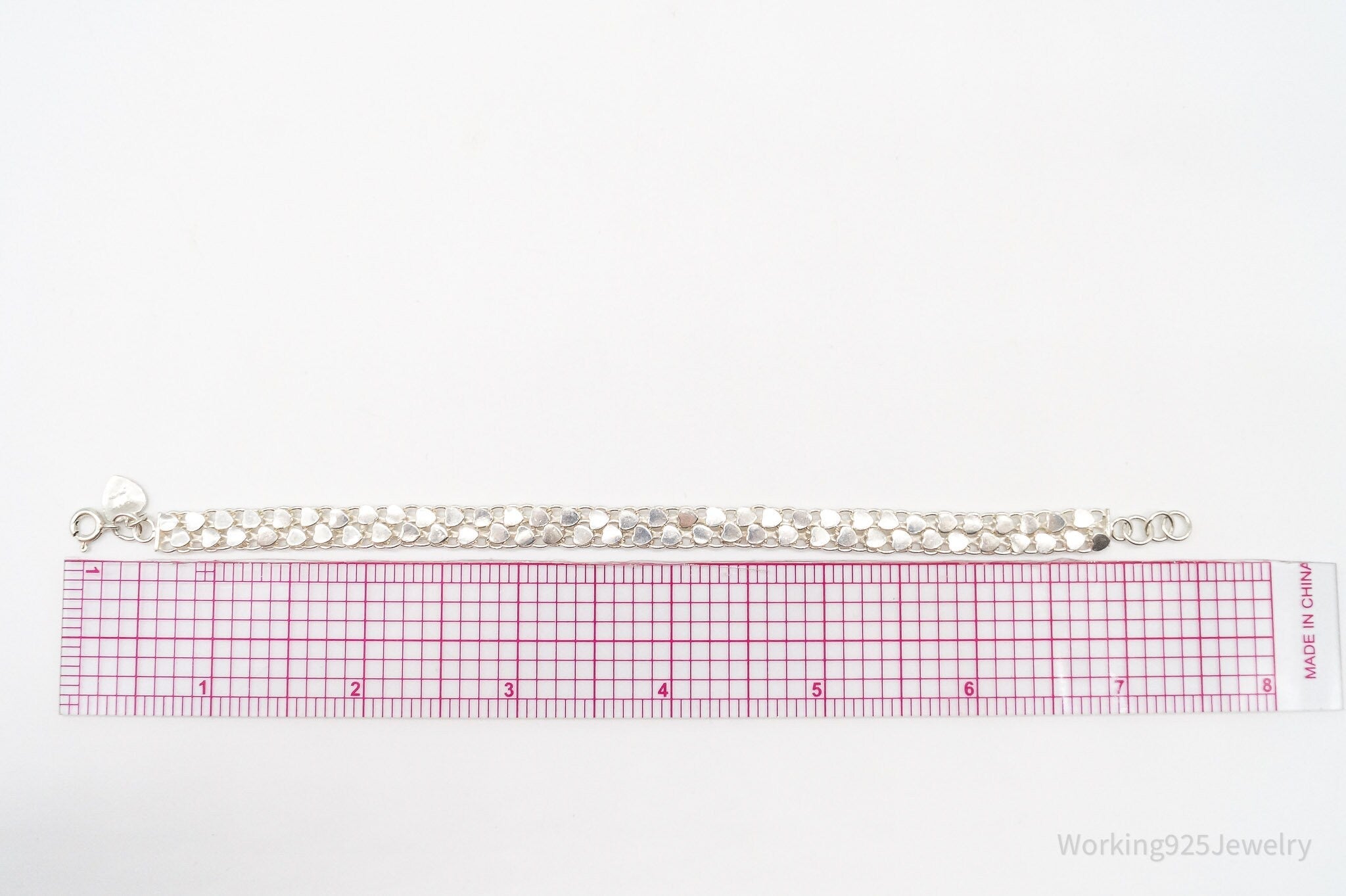 Vintage Hearts Mesh Chain Link Silver Bracelet