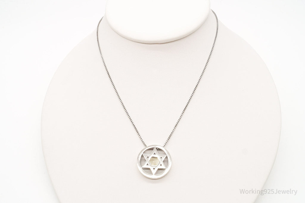 Vintage Star Of David Brass Copper Sterling Silver Necklace