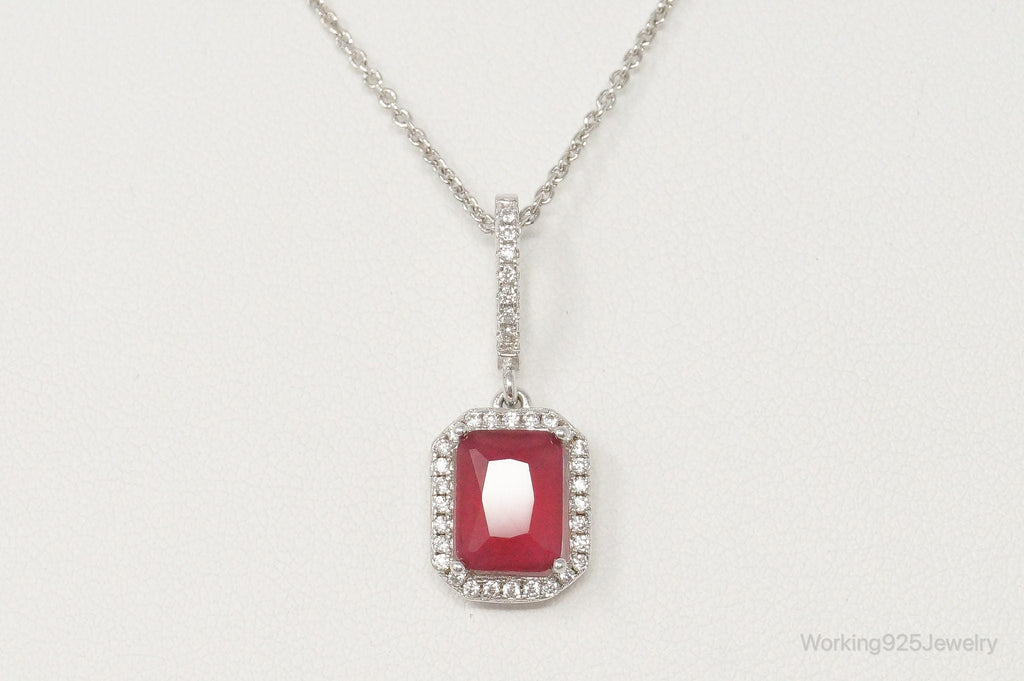Vintage Art Deco Ruby Cubic Zirconia Sterling Silver Necklace