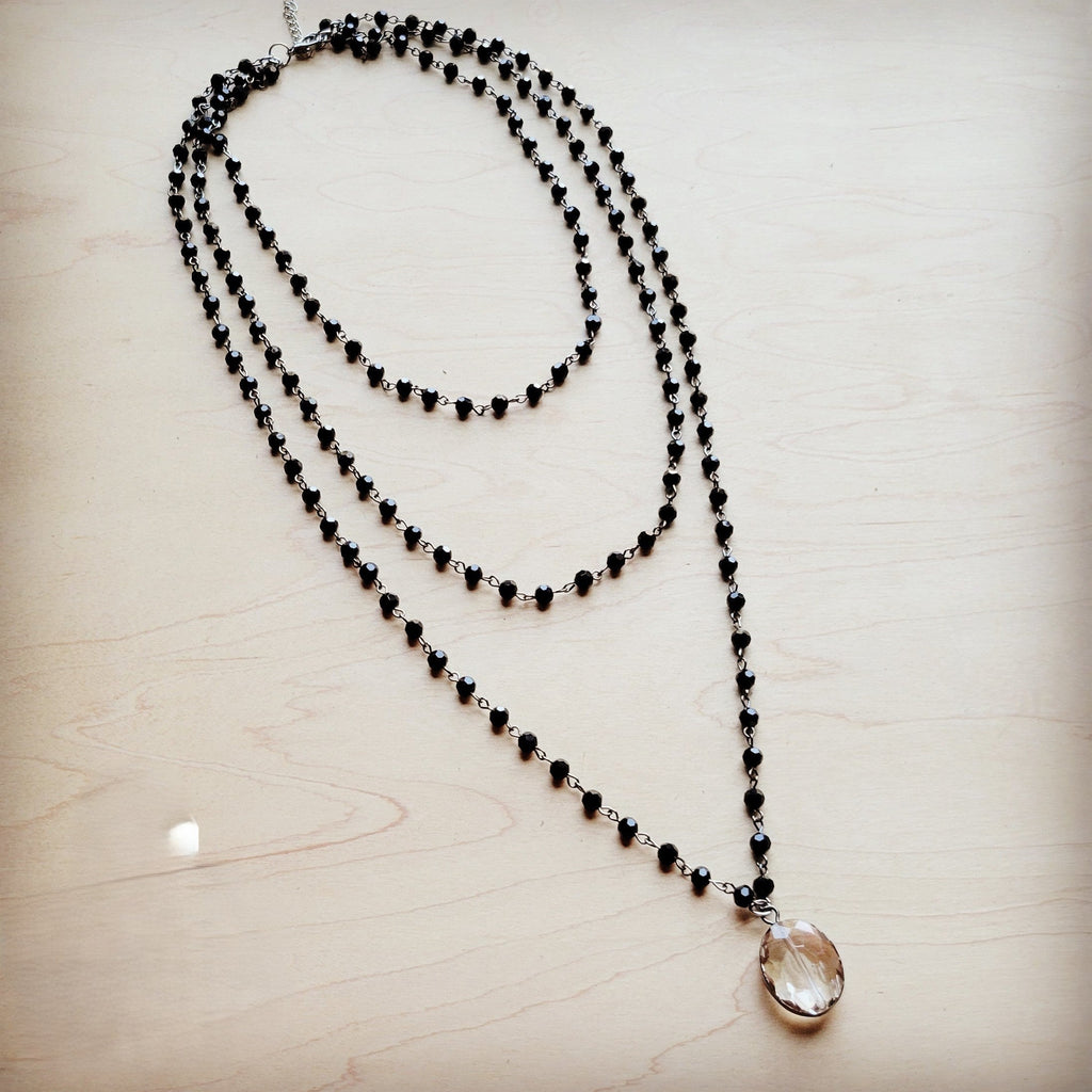 Faceted Glass Beaded Triple Strand Layering Necklace w/ Pendant 253k