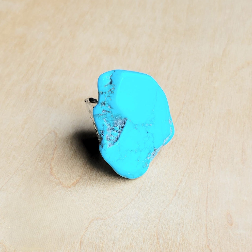 Blue Turquoise Slab Cocktail Statement Ring 012h