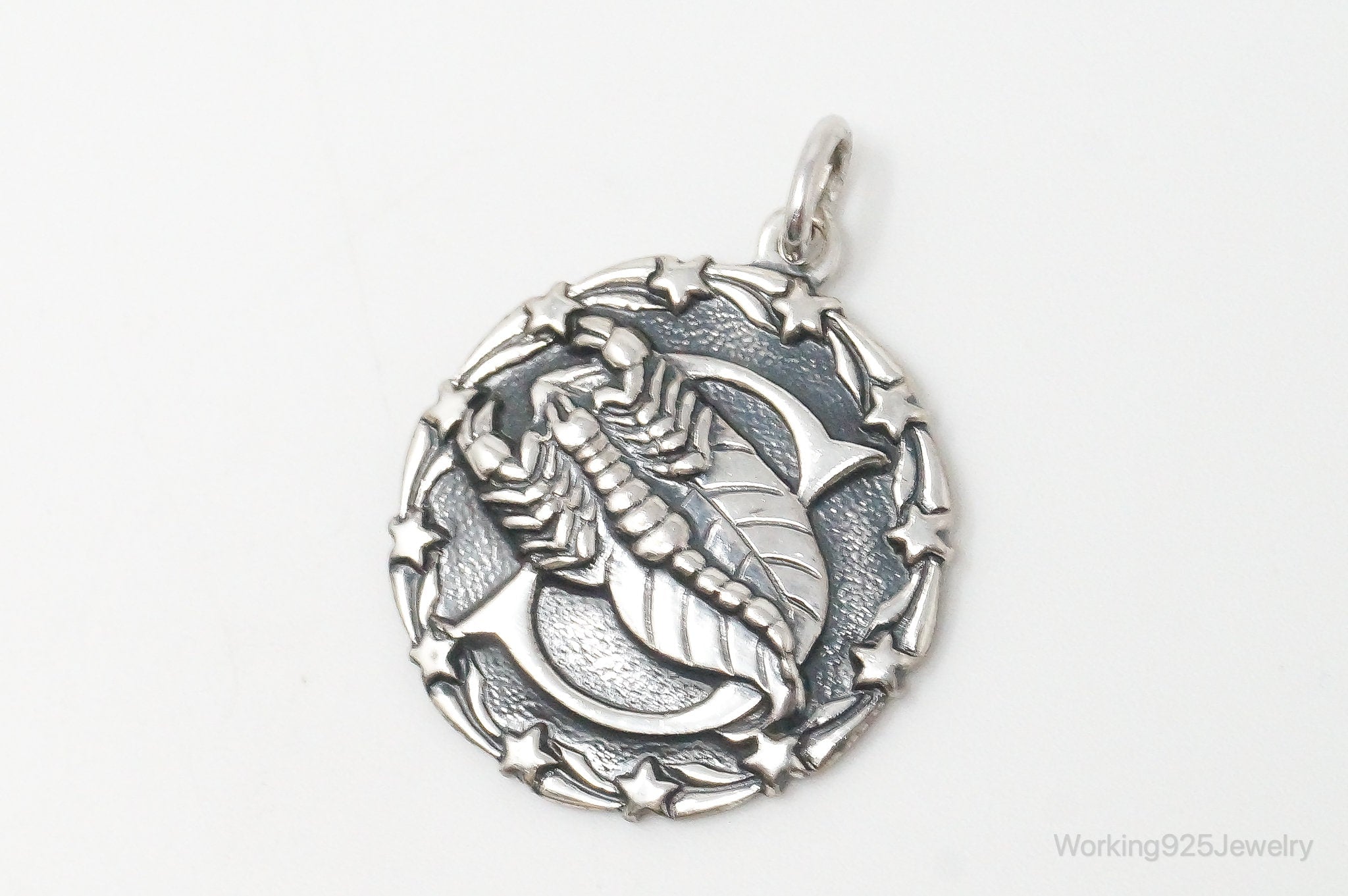 Vintage Designer Orb Scorpion Scorpio Sterling Silver Pendant