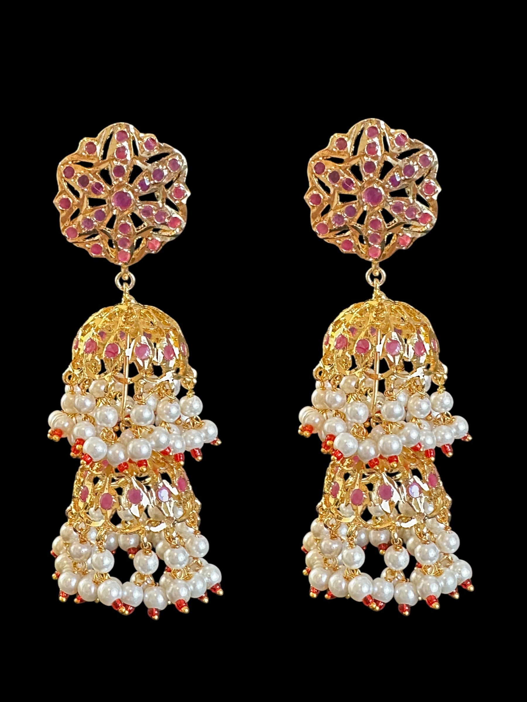 C534 Viya bridal choker set in rubies and pearls  (SHIPS IN 4 WEEKS )