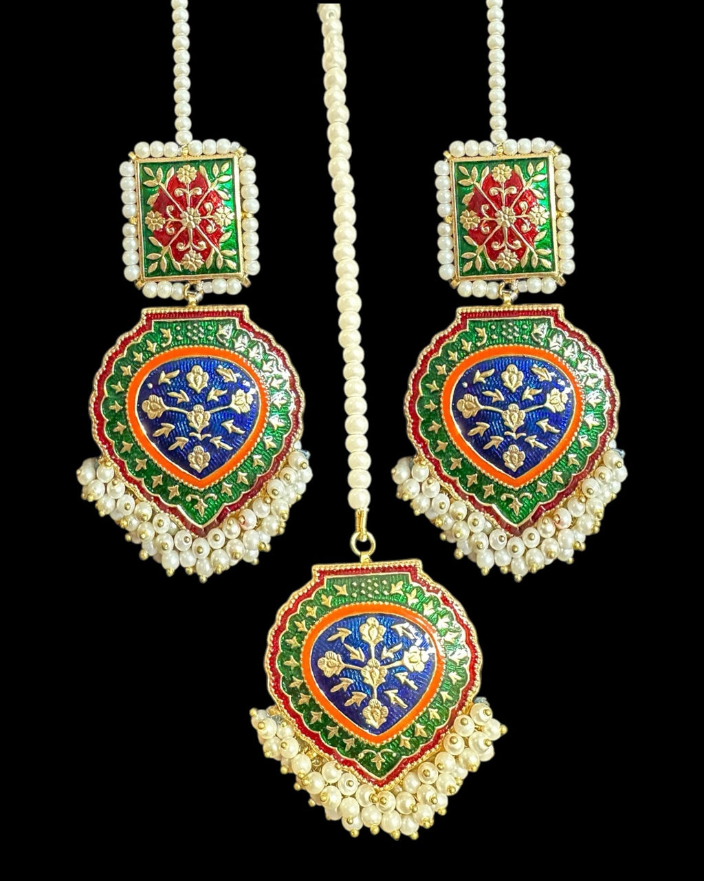 Ulfat meenakari earrings teeka set  (READY TO SHIP )