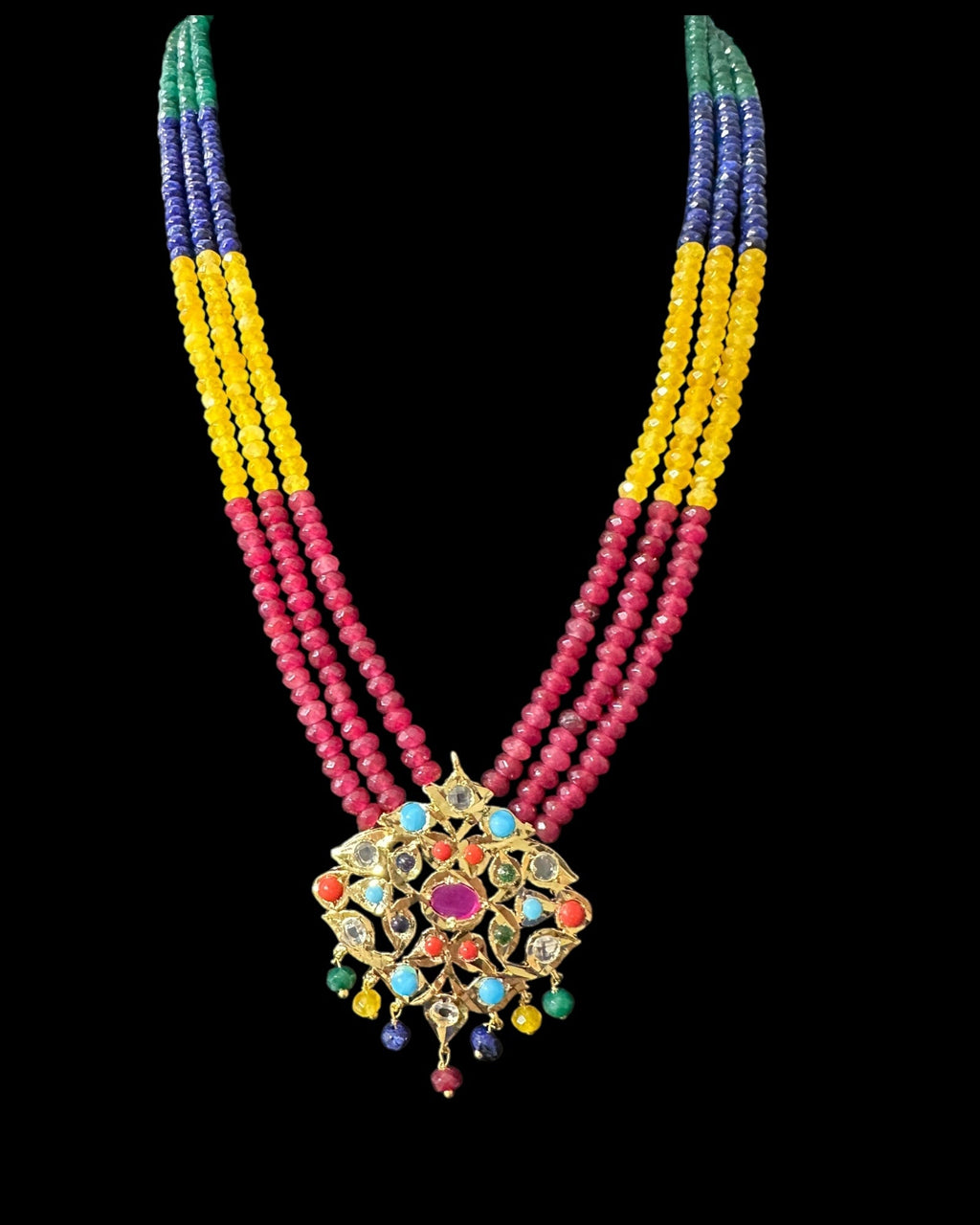 NS214 Meeraj necklace set ( navratan   ) ( READY TO SHIP )