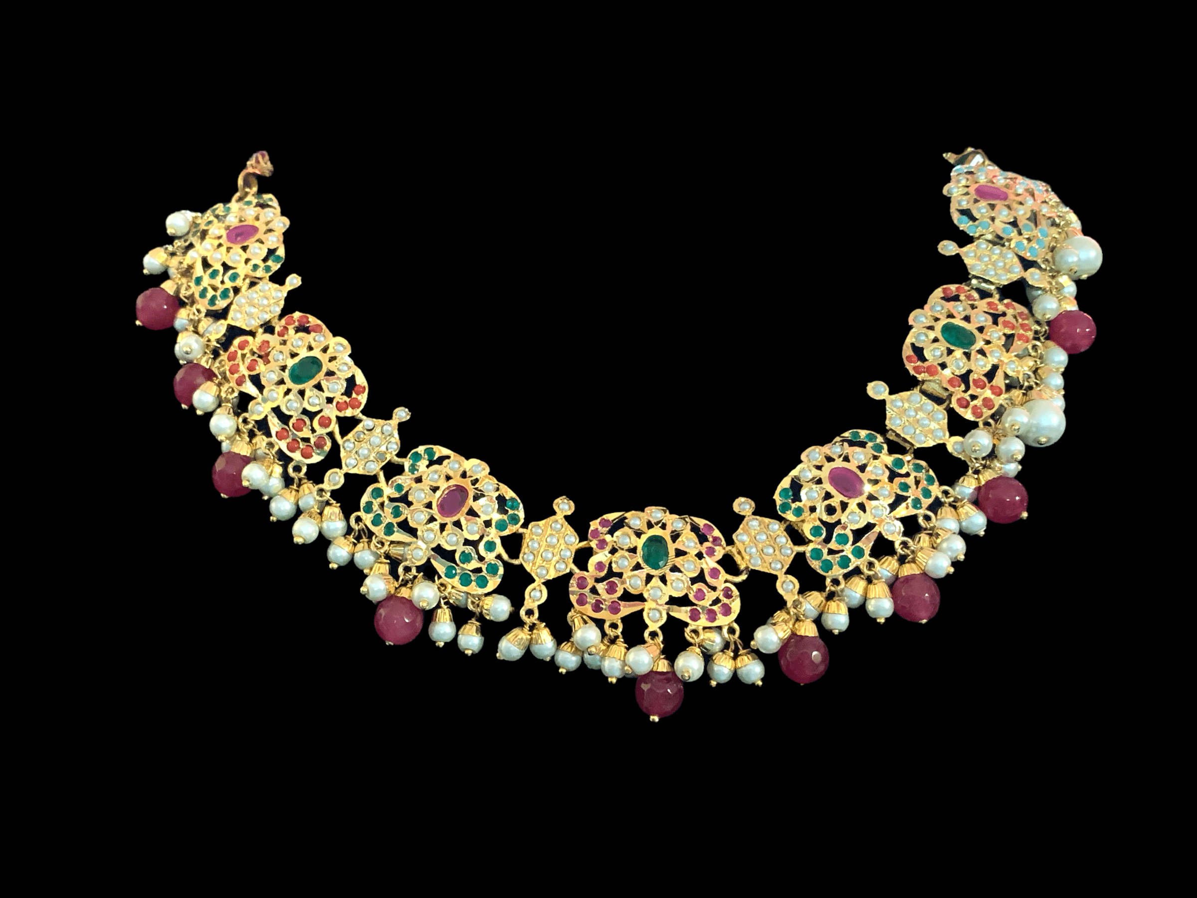 NS77 Niyati necklace set in Navratan with pearls ( READY TO SHIP )