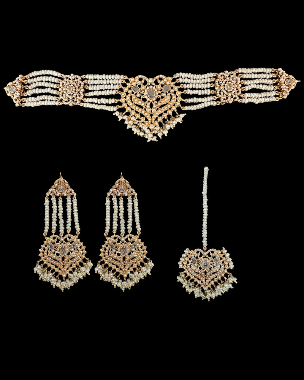RAABYA fresh water pearl bridal choker set with earrings tika ( SHIPS IN 3 WEEKS )