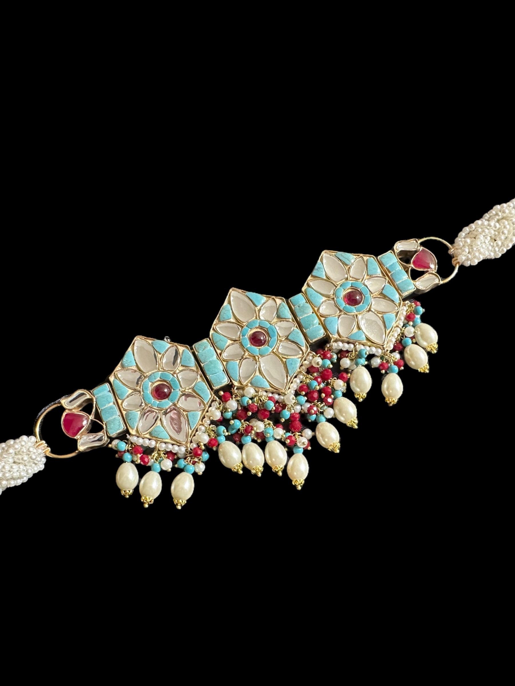 C528 Zaria turquoise ruby choker with earrings ( READY TO SHIP )