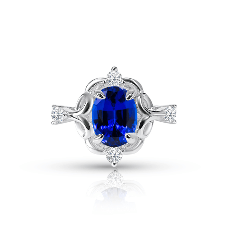 Oval Cut Lab Blue Sapphire Ring