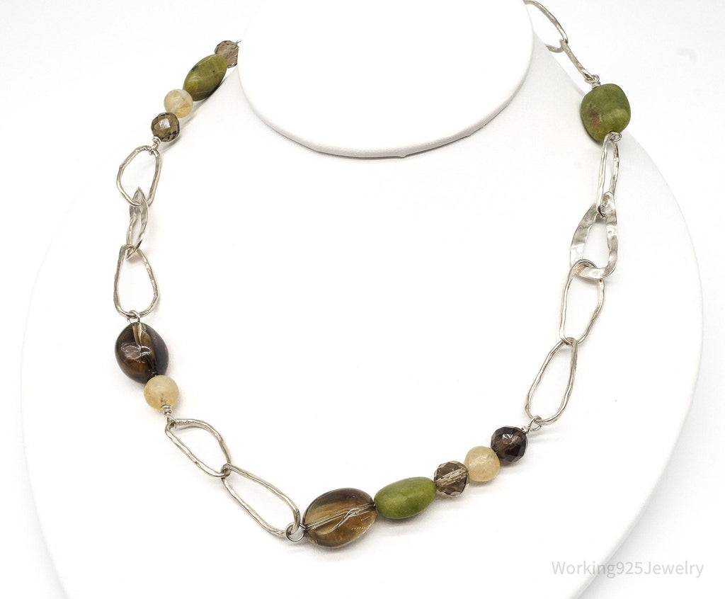 Retired Silpada Jade Smoky Topaz Citrine Chain Link Sterling Silver Necklace