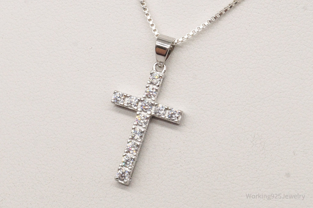 Vintage Cubic Zirconia Cross Sterling Silver Necklace
