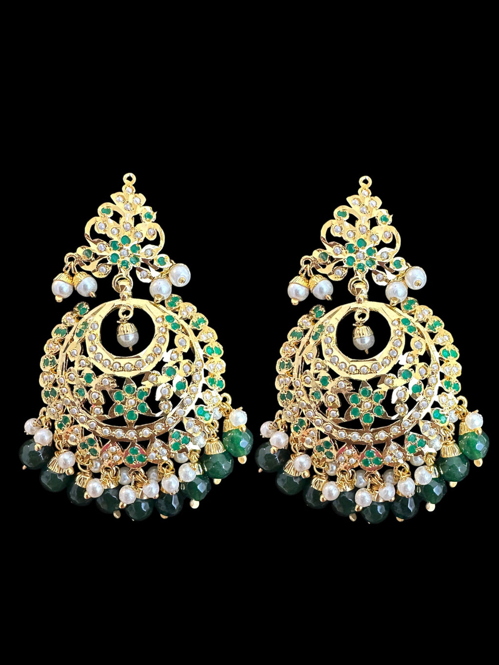 Dafiya Gold Plated emerald Chandbali Earrings & Tika Set | Ready to Ship | Deccan Jewelry